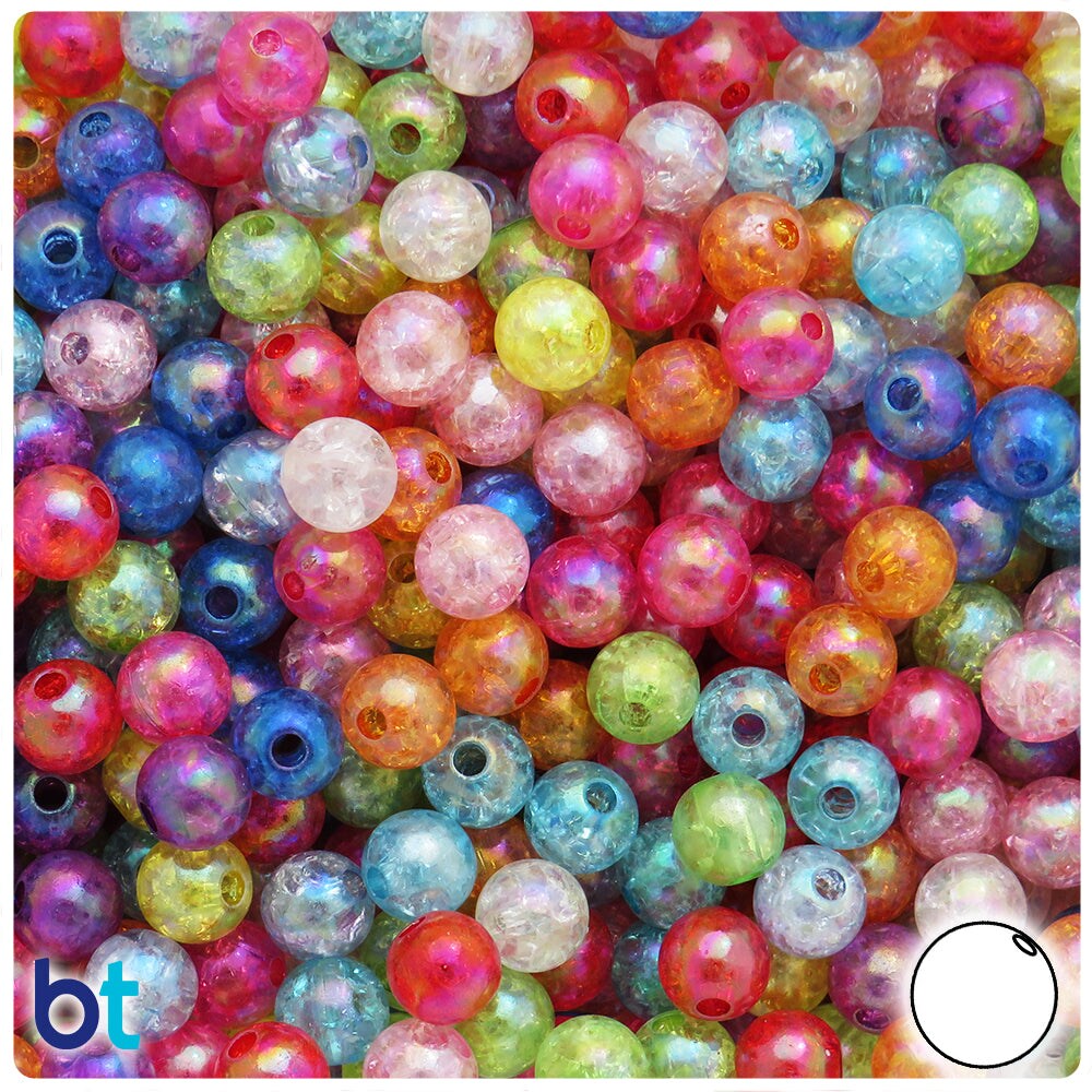 BeadTin Mixed Transparent AB 8mm Round Plastic Craft Beads - Crackle Effect (150pcs)