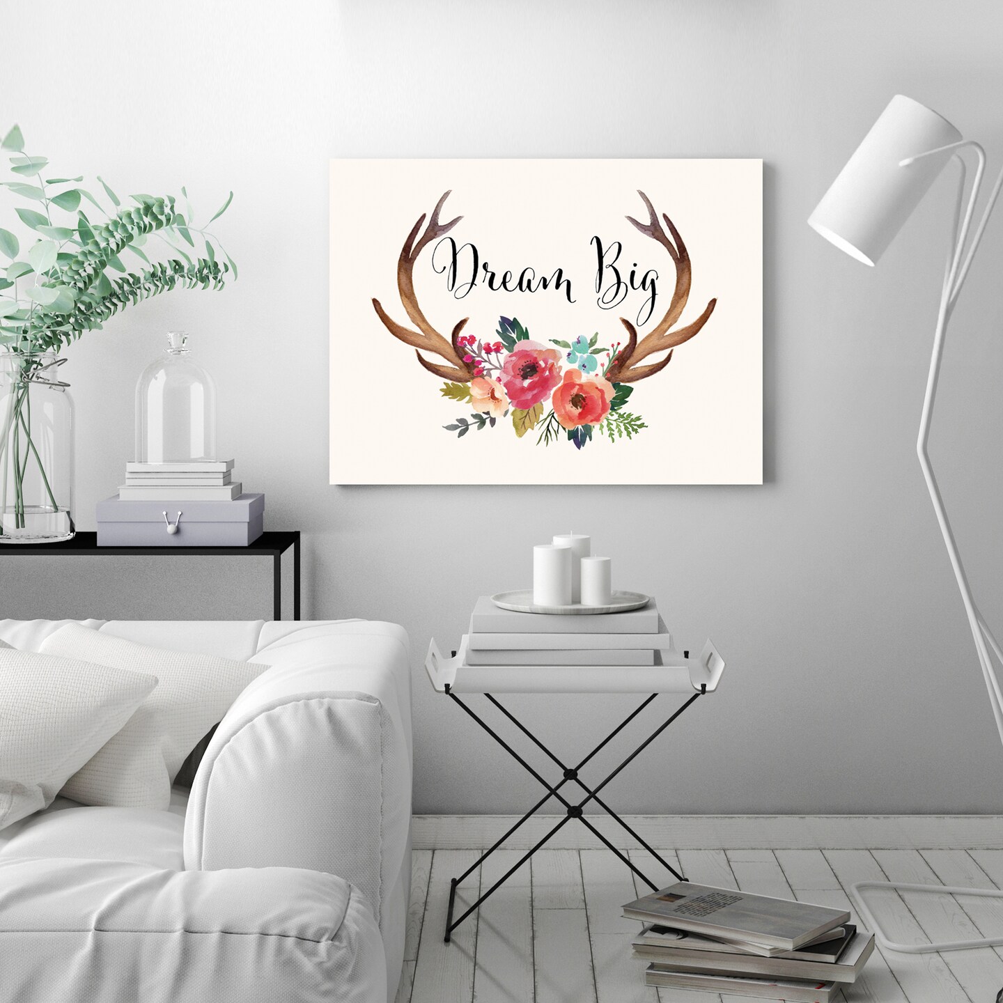 Dream Big Antlers Cream by Amy Brinkman  Gallery Wrapped Canvas - Americanflat