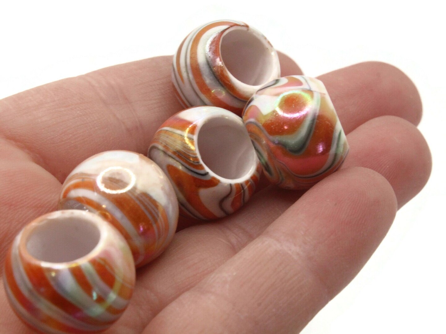 10 17mm Large Hole Macrame Orange Marbleized Round Plastic Beads