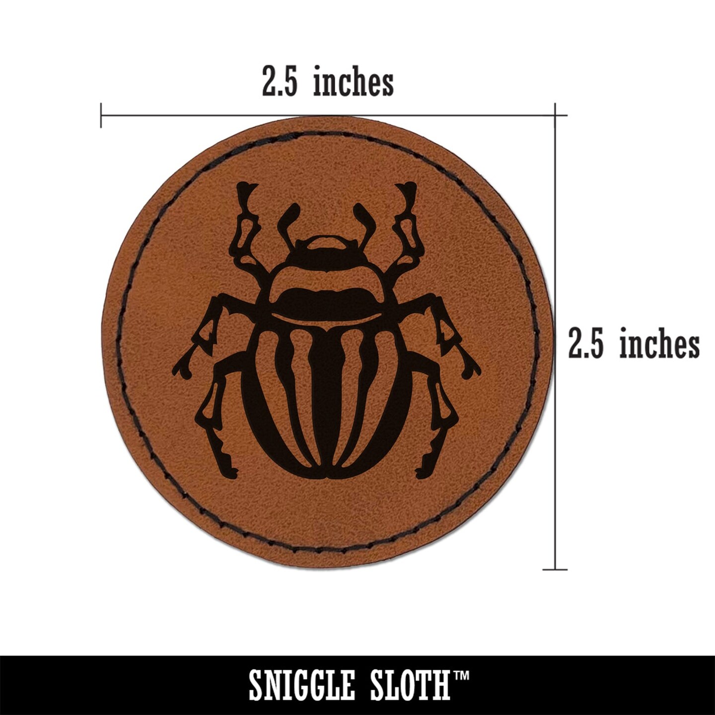 Round Striped Potato Beetle Bug Insect Round Iron-On Engraved Faux Leather Patch Applique - 2.5&#x22;