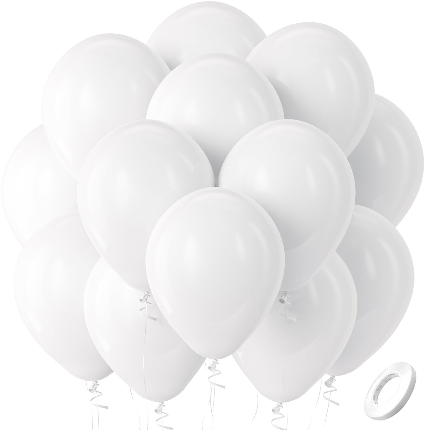 100 Pieces Bezente White Balloons Latex Party Balloons, 12 inch Round Helium Balloons for White Themed Wedding Graduation Birthday Party Backdrop Decorations