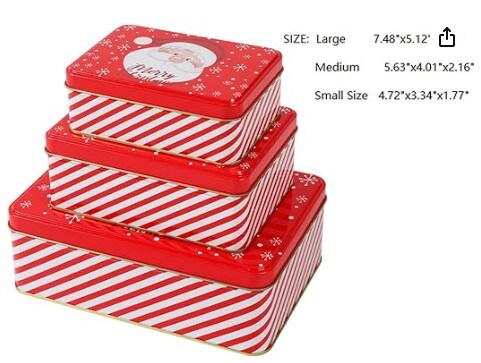 Cookie Tins Square Storage Tins for Christmas Gift Giving, 3 Pack - Large, Medium, and Small Sizes