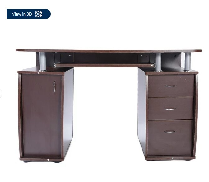 Ktaxon Brown Home Office Study Writing Table 3 Drawers Bookcase Computer PC Desk