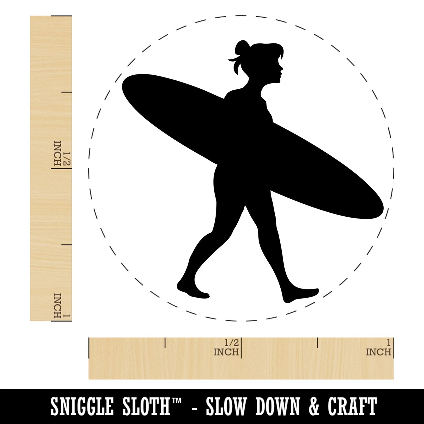 Surfer Woman with Surfboard Walking Self-Inking Rubber Stamp Ink Stamper for Stamping Crafting Planners
