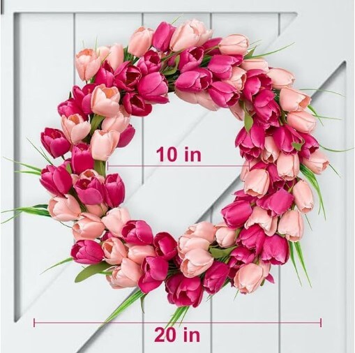 20 Inch Valentine Door Wreath Tulip Wreath with Red Pink Artificial Tulip Flowers Valentines Day Wreaths for Front Door