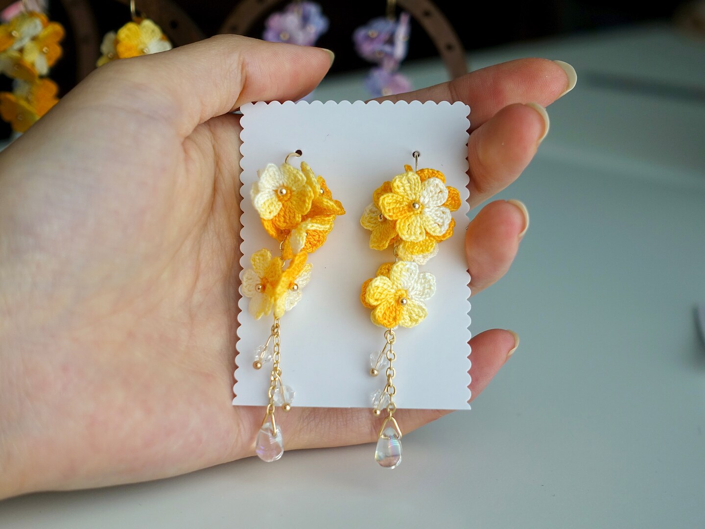 Micro Crochet Flowers Earrings, Handmade Blossom Jewelry, Great Gifts For  Her, Yellow Pink and Purple MakerPlace by Michaels