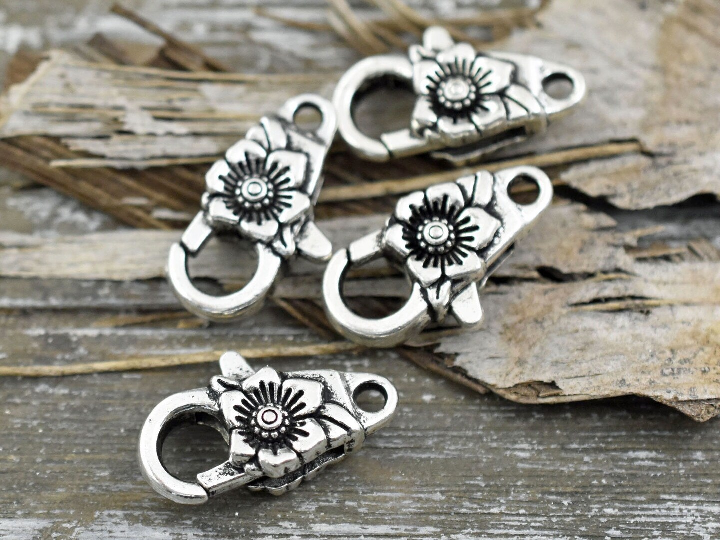 *4* 24x13mm Antique Silver Flower Lobster Clasps Michaels