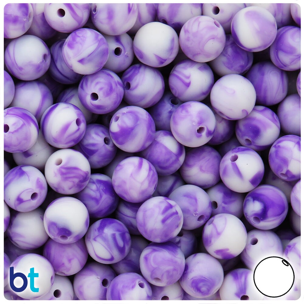 BeadTin Purple Marbled 12mm Round Plastic Craft Beads (75pcs)