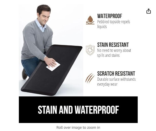 Anti Fatigue Standing Desk Mat, Thick Cushioned Kitchen Floor Mats,  Washable, Stain Resistant, Supportive Comfort Padded Rug, Ergonomic Office  Antifatigue Runner Pad, 32x20 Inches, Black