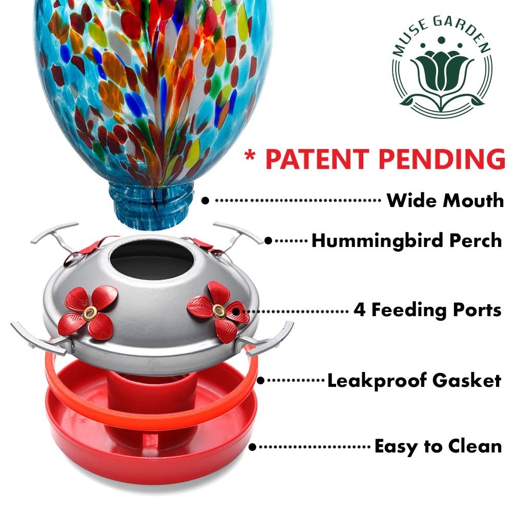 Hummingbird Feeders for Outdoors Hanging, Blown Glass Hummingbird Feeder, for Garden Backyard Decor, Unique Gifts Idea for Mom Older Women, 27OZ, Blue Fireworks