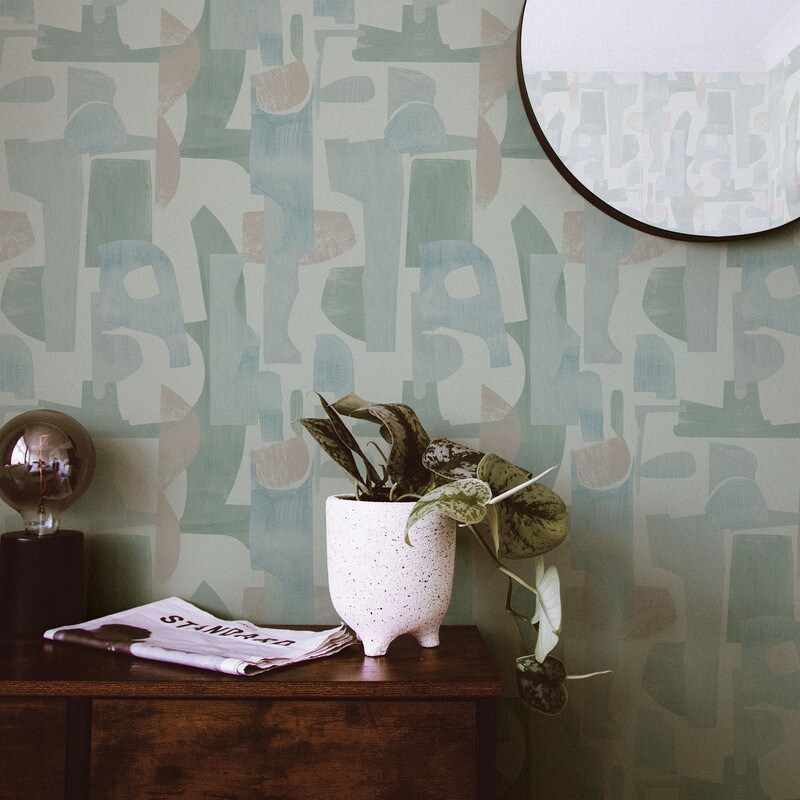 Tempaper Geo Composition Peel and Stick Wallpaper Sage/Cedar/Metallic Gold