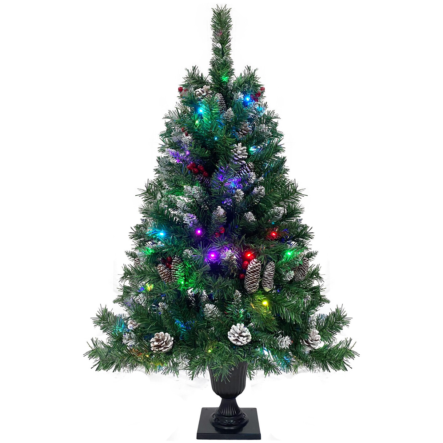Pre-lit Xmas Tree Artificial Christmas 4-Piece Set; Garland;  Wreath and Set of 2 Entrance Trees X-mas