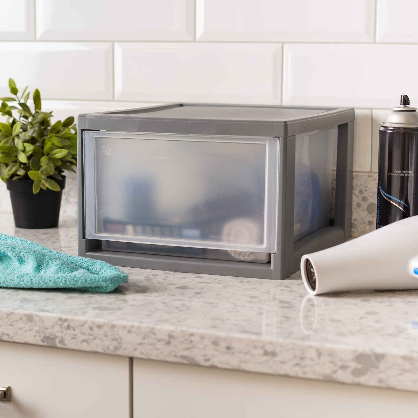 IRIS USA 4Pack 14 Quart Stackable Clear View Plastic Storage Drawer, Gray