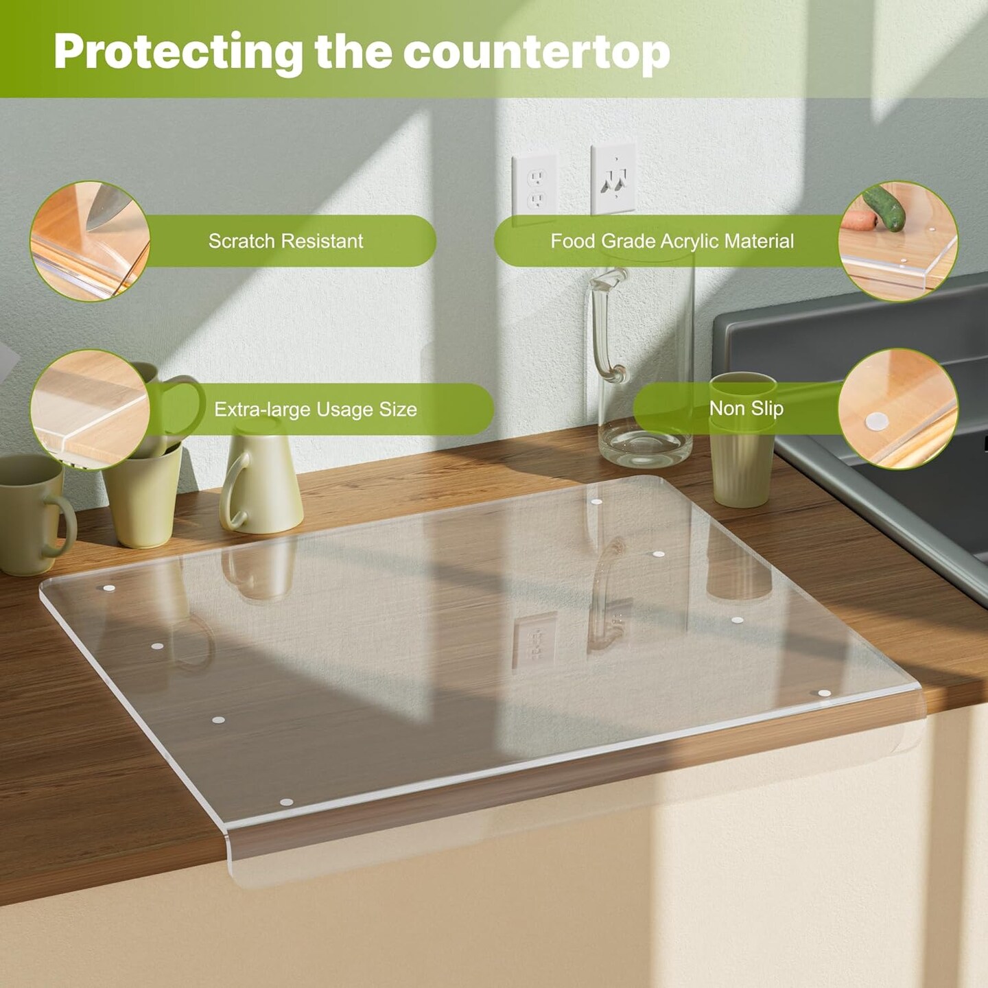 Acrylic Clear Chopping Board Non Slip Cutting Boards, Countertop With  Transparent Cutting Board With Edges, Countertop Protector, for Counter