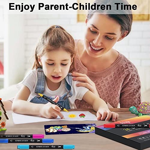 36 Colors Acrylic Paint Pens, Dual Tip Pens With Medium Brush Tip, Paint Markers for Rock Painting, Ceramic, Wood, Plastic, Calligraphy, Scrapbooking, Brush Lettering, Card Making, DIY Crafts