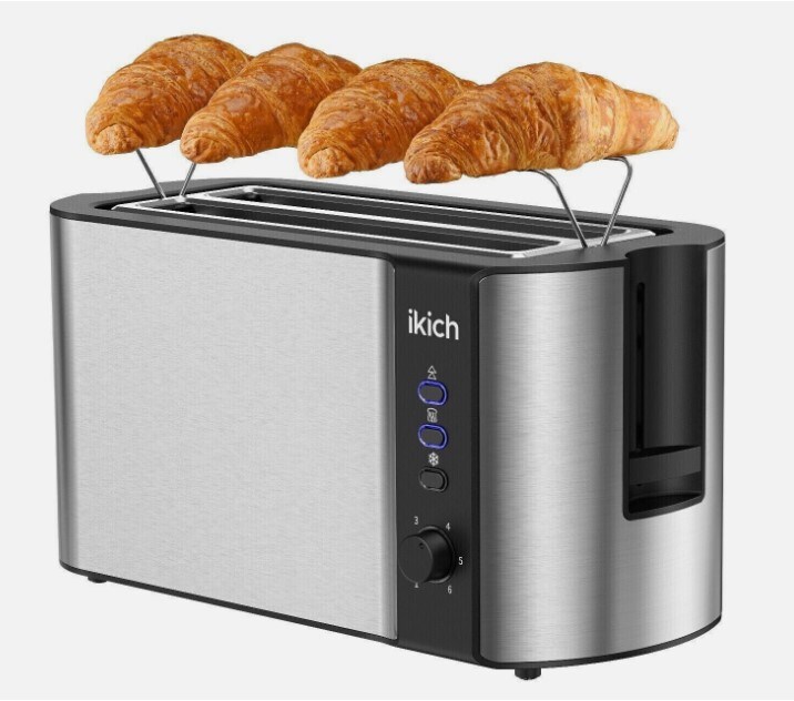 IKICH 4-Slice Extra Long Slot Toaster with Reheat Warming Rack and 6 Browning Controls