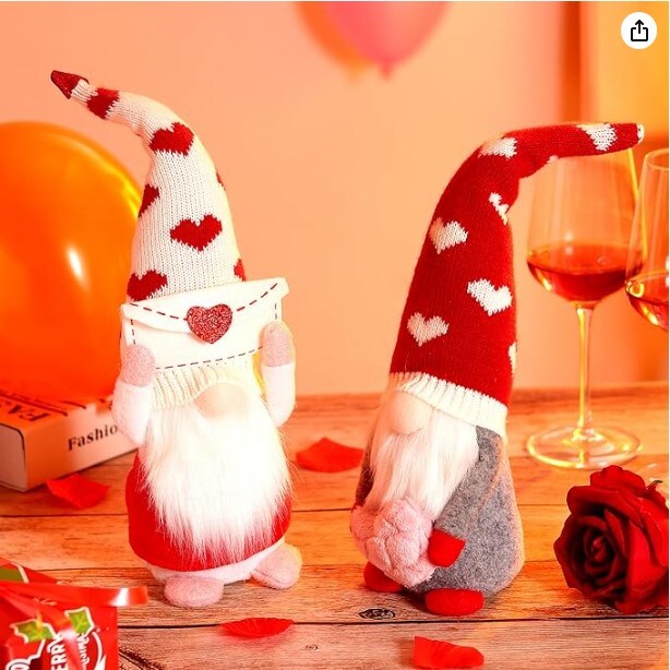 2PCS Gnome Valentine Day Plush Doll Decorations Cute Tomte Doll Home Ornaments Tabletop Collection Figurines Gift for Your Best Friend/Lovers