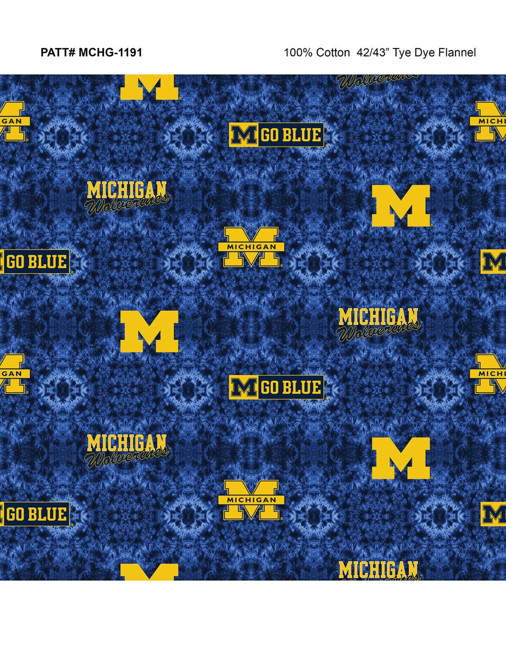Sykel Enterprises-University of Michigan Flannel Fabric-Michigan Wolverines Tie Dye Cotton Flannel Fabric