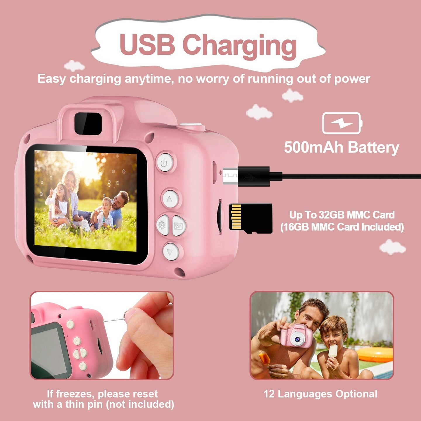 Kids Digital Camera with 2.0&#x27; Screen 12MP 1080P FHD Video Camera 4X Digital Zoom Games