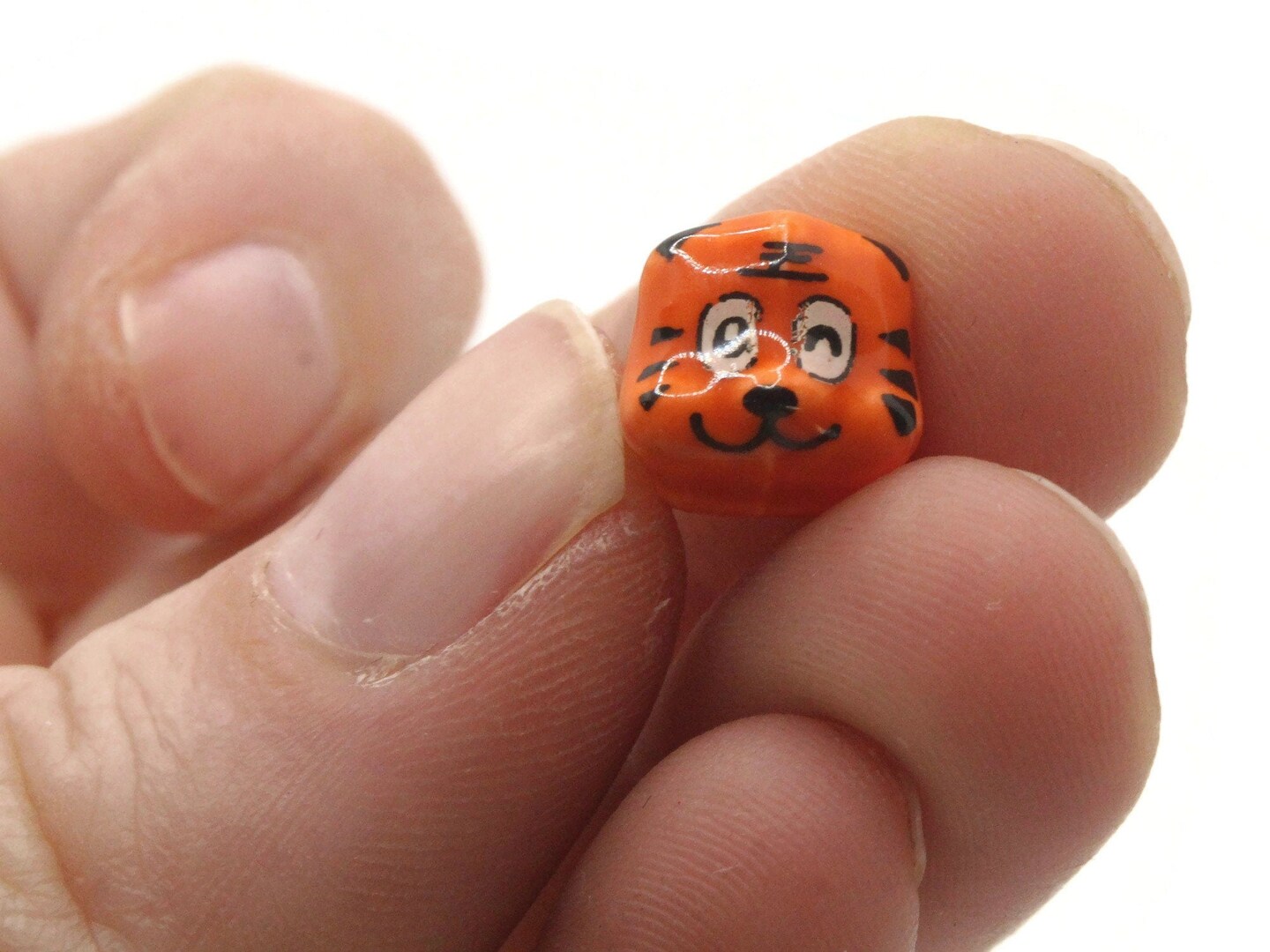 5 Porcelain Tiger Cat Orange Striped Porcelain Glass Animal Beads