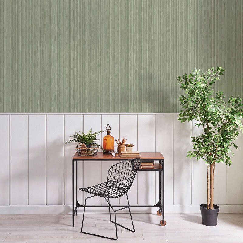 Tempaper Faux Grasscloth Textured Peel and Stick Wallpaper Metallic Sage