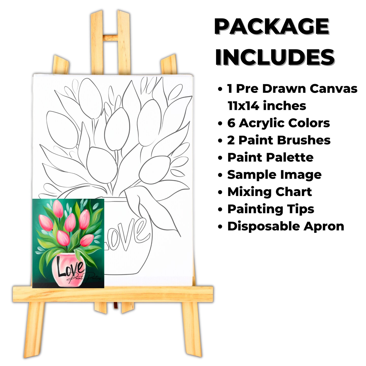 "Love Bouquet" DIY Canvas Art Kit, Adult Beginner, Acrylic Paint Size 11x14 inch