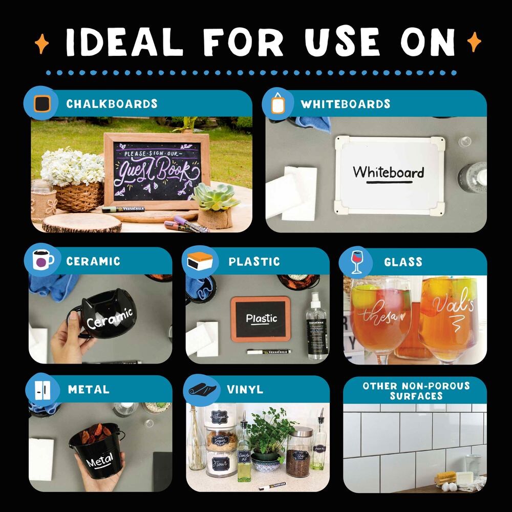 VersaChalk Metallic Liquid Chalk Markers for Chalkboards, Set of 8 - 3mm Fine Tip