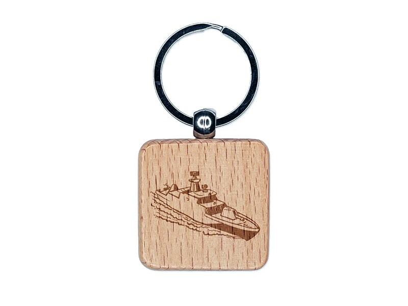 Naval Military Destroyer Battleship Engraved Wood Square Keychain Tag ...