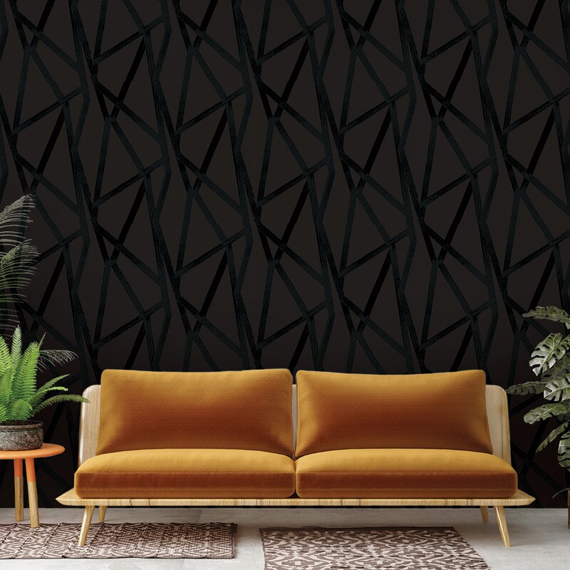 Tempaper Intersections by Genevieve Gorder Peel and Stick Wallpaper Metallic Black