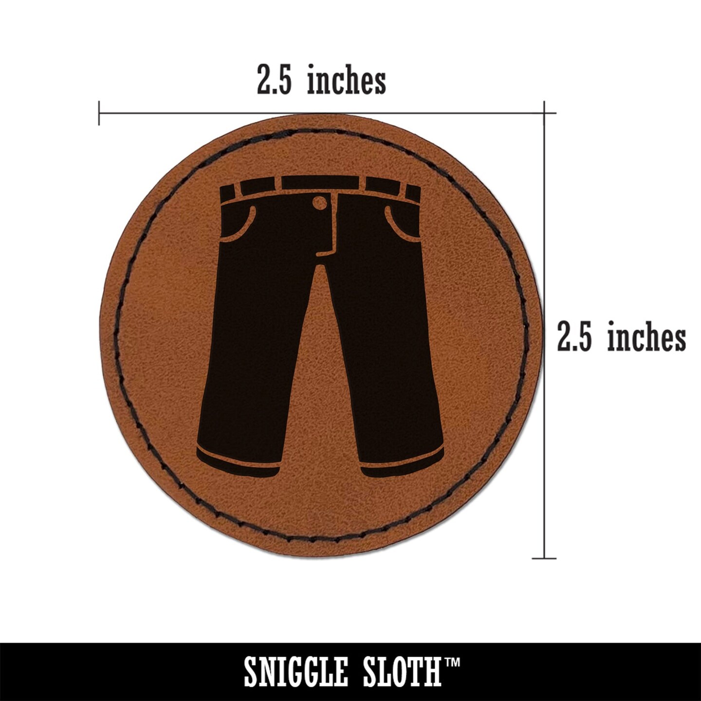 Pants Jeans Trousers Clothes Laundry Round Iron-On Engraved Faux Leather Patch Applique - 2.5&#x22;