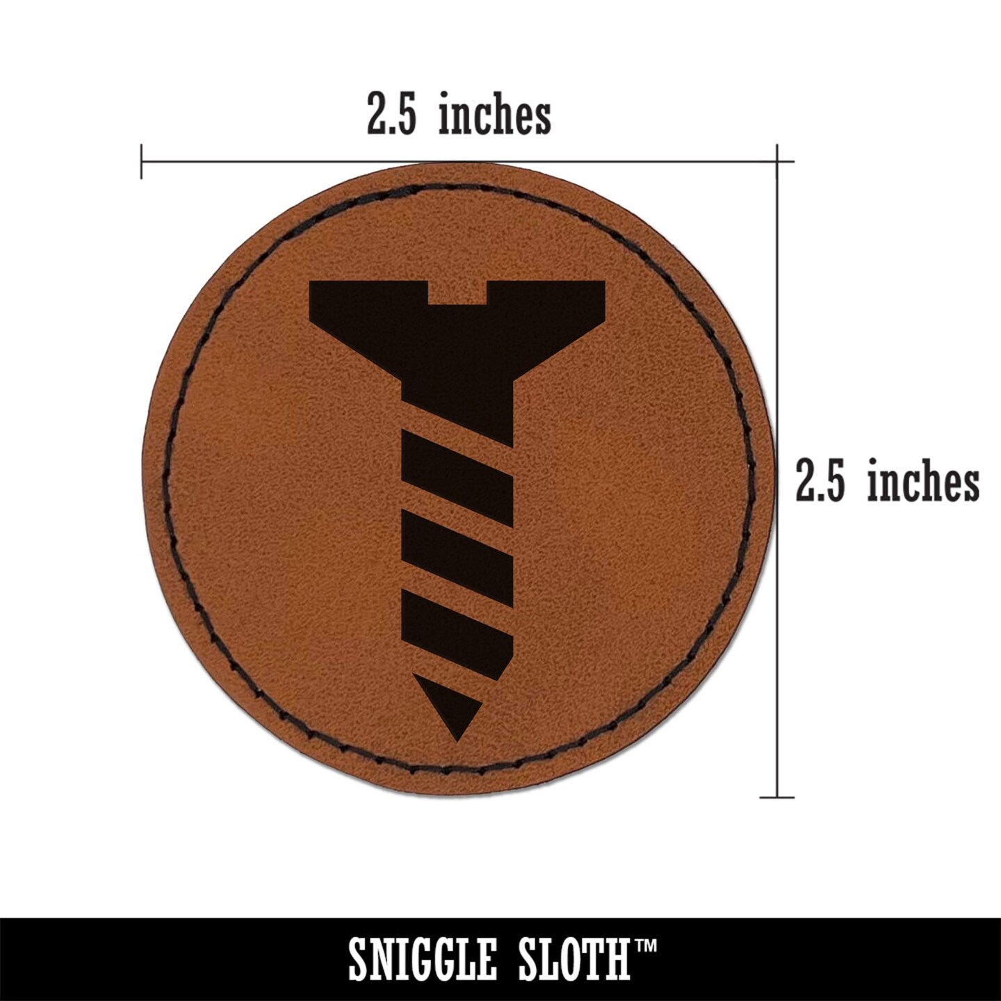 Flat Head Screw Round Iron-On Engraved Faux Leather Patch Applique - 2.5"