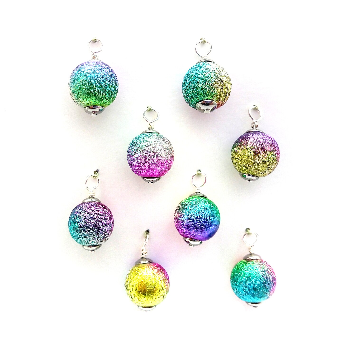 Rainbow Metallic Miniature Christmas Ornaments, Set of 8 pcs with Hooks for Mini Trees, Adorabilities