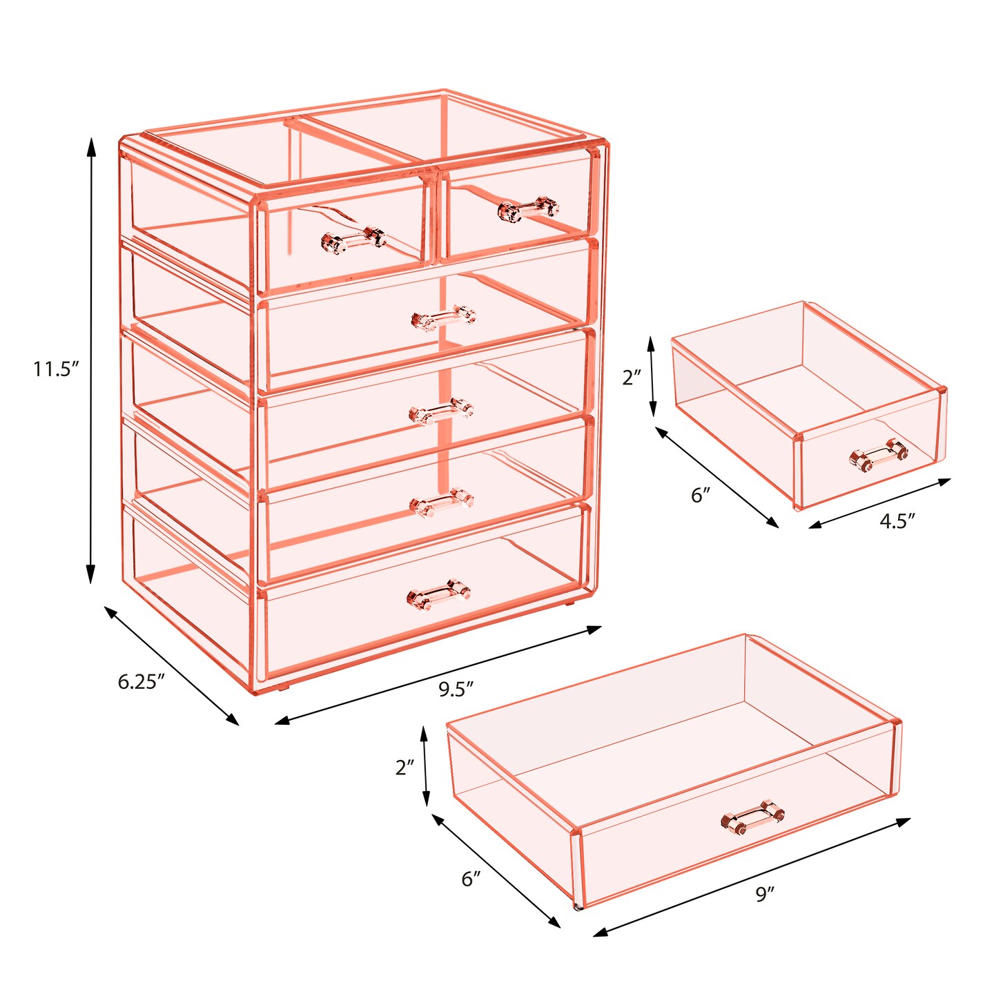 Sorbus Acrylic Makeup & Jewelry Organizer Storage Case- (4 Large, 2 Small Drawers)