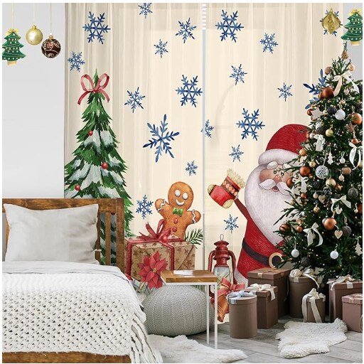2 Pack Christmas Curtains for Living Room 52x84 inch with Christmas Tree and Santa Claus