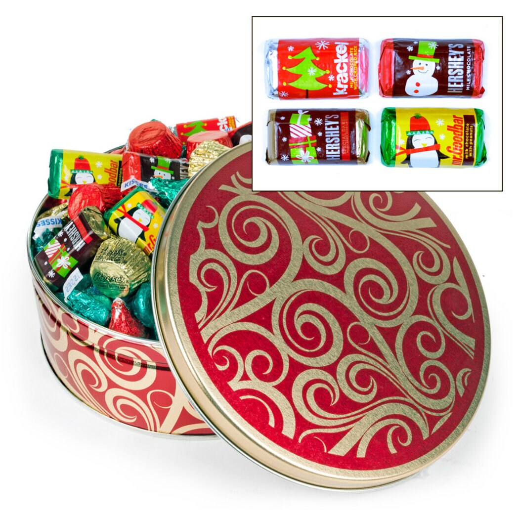 104 pcs Christmas Gift Tin with Hershey&#x27;s Holiday Chocolate Candy Mix (1.5 lb)