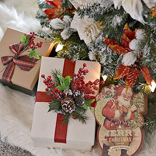 Felice Arts 6 Pack Christmas Picks Artificial Red Berry Stems Fake Holly Berries for Xmas Tree Ornaments DIY Wreath Vase Holiday Home Decor