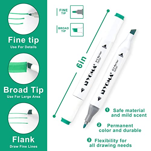 60 Colors Alcohol Markers Dual Tip Markers Art Markers Set, Unique Colors (1 Marker Case) Alcohol-based Ink, Fine &#x26; Chisel, White Penholder