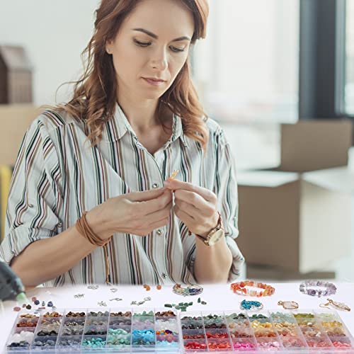 1800 pieces 56 Colors Crystal Beads, Ring Making Kit, Gemstone Chip Beads Irregular Natural Stone with Jewelry Making Supplies for DIY Craft Bracelet Necklace Earrings, Craft Gifts