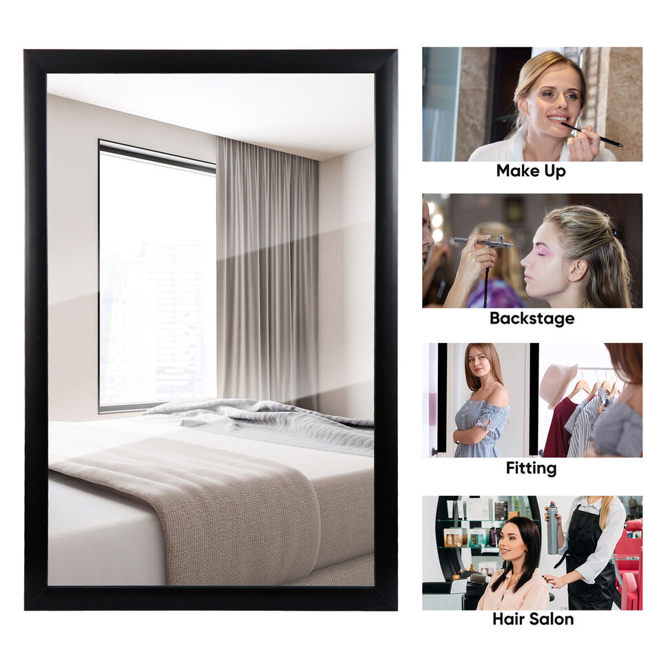 Rectangular Wall Mirror Makeup Bathroom Mirror PS Black Frame.