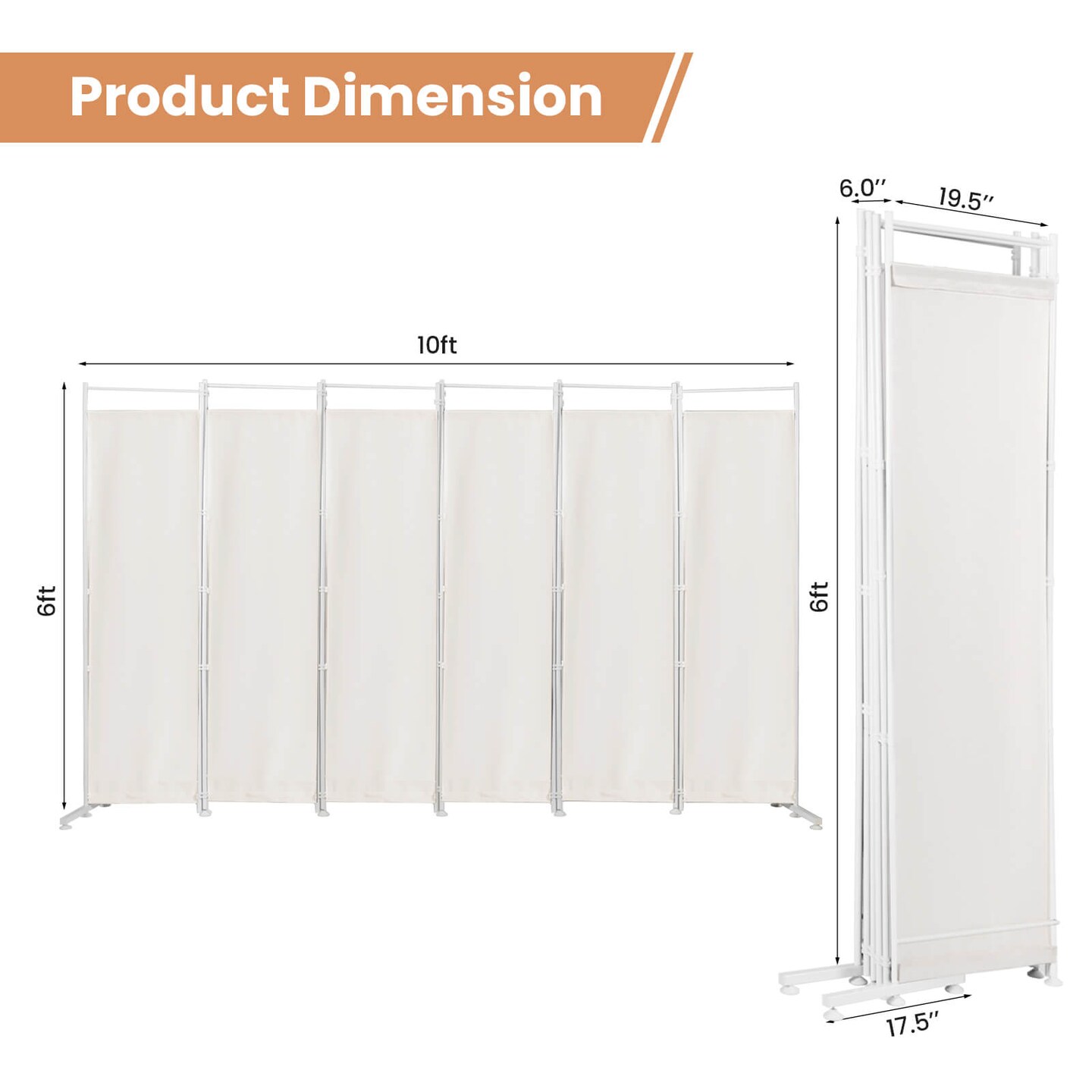 6-Panel Room Divider Folding Privacy Screen