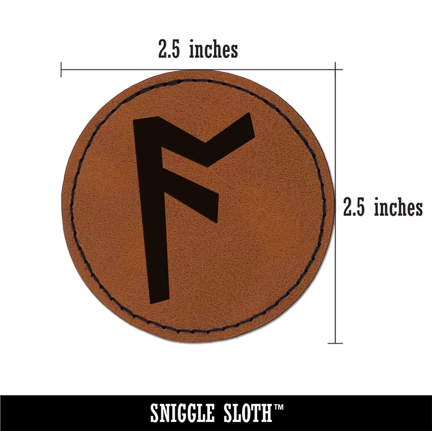 Norse Viking Dwarven Rune Letter A Round Iron-On Engraved Faux Leather Patch Applique - 2.5"