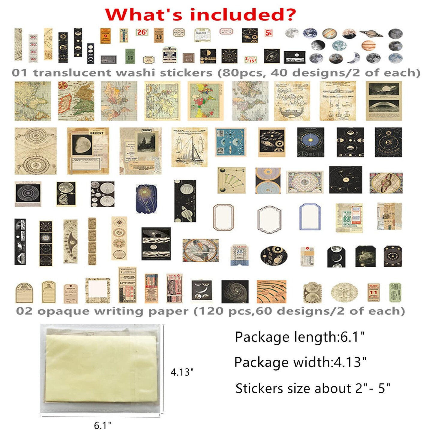 200pcs Aesthetic Stickers for Journaling - Vintage Scrapbook Stickers Journaling Supplies Space Moon Stickers Scrapbooking Supplies Paper for Witch Bullet Journals Supplies Kit Junk Journal Planners