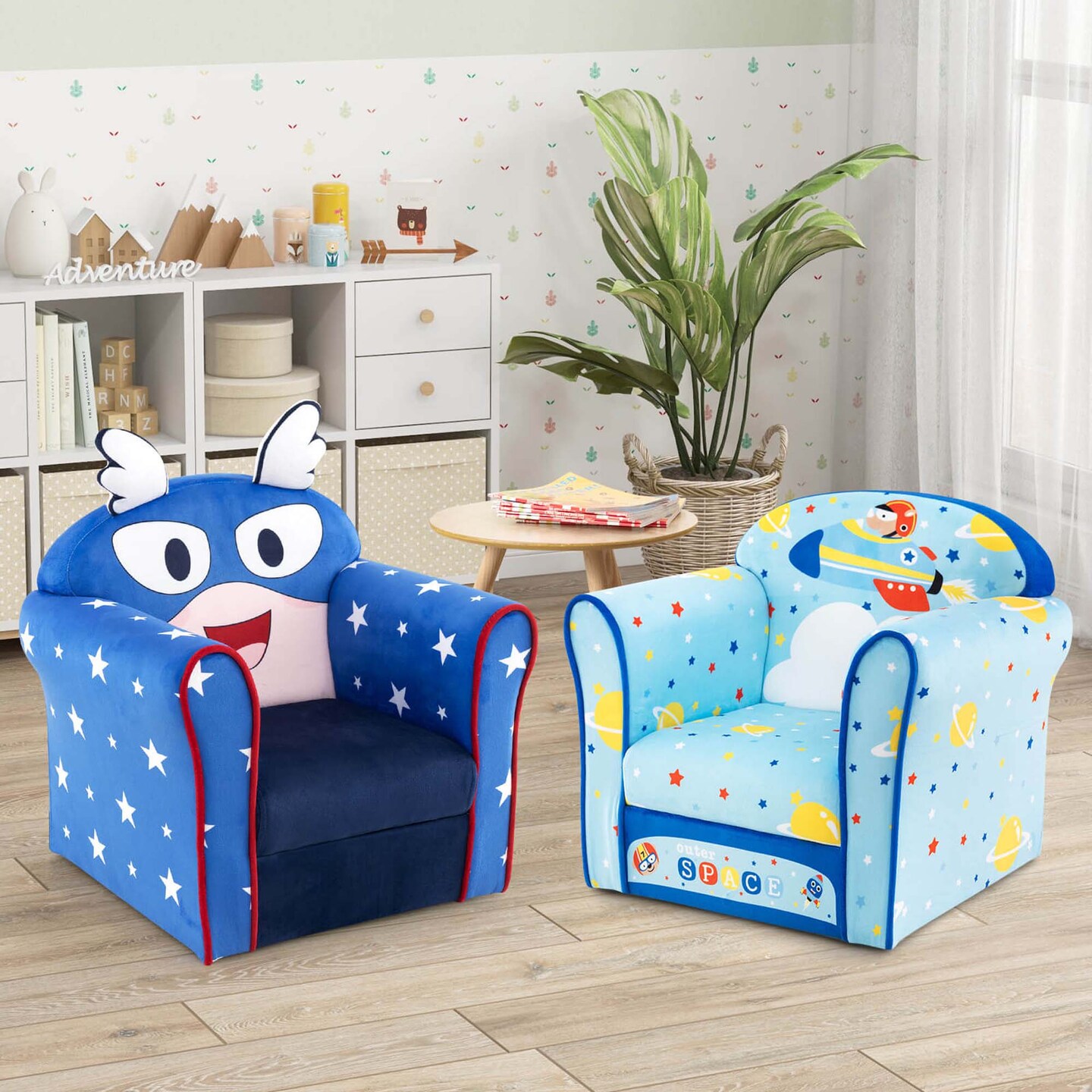 Costway Kid&#x27;s Sofa Chair Toddler Upholstered Armchair Wooden Frame Children Couch Blue