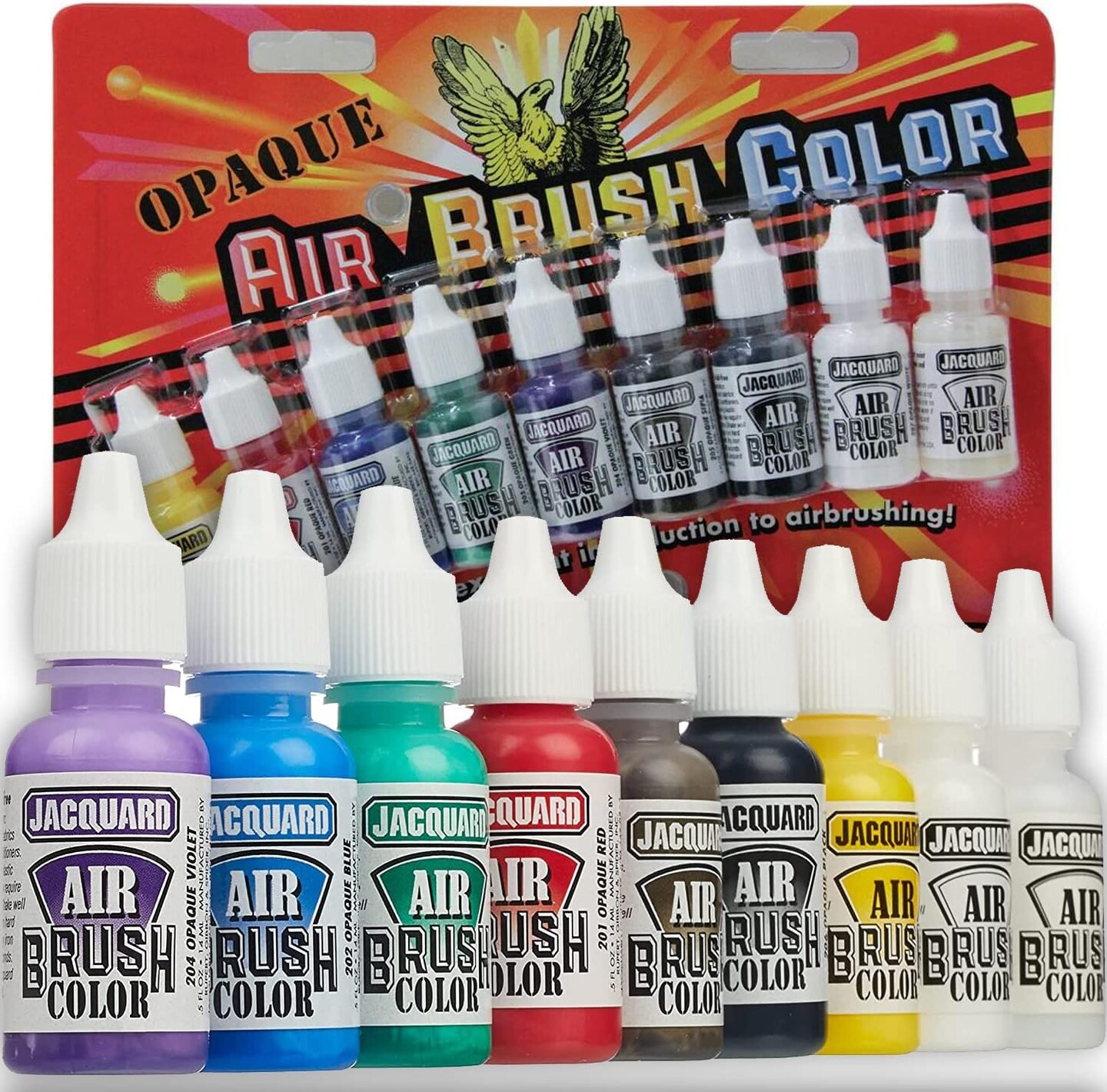 Jacquard Airbrush Paint Set - Opaque Colors Exciter Pack - 9-1/2 fl oz  Acrylic Paint Bottles - Bundled with Set of Moshify 5 Piece Airbrush  Cleaning