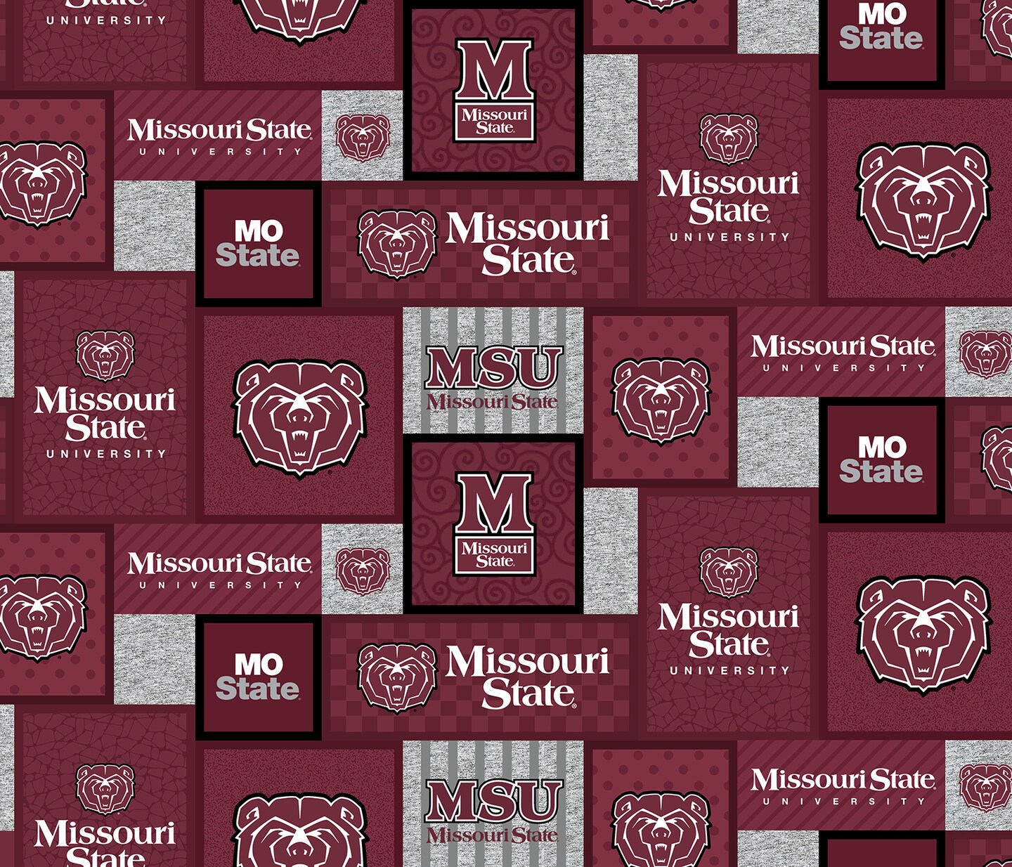 Sykel Enterprises-Missouri State University Fleece Fabric-Missouri State Bears College Patch Fleece Blanket Fabric-Sold by the yard