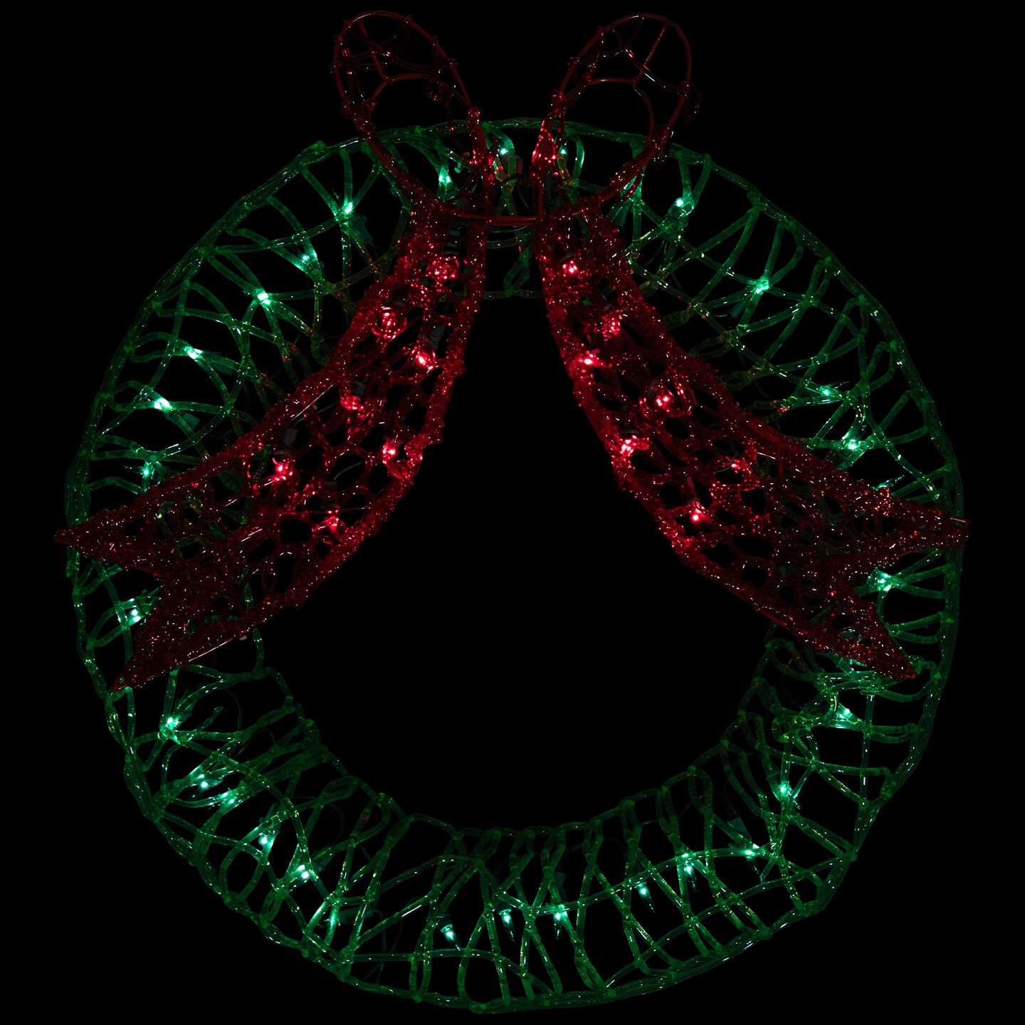 Northlight 20" Green and Red Lighted Wreath and Bow Christmas Window Silhouette Decoration