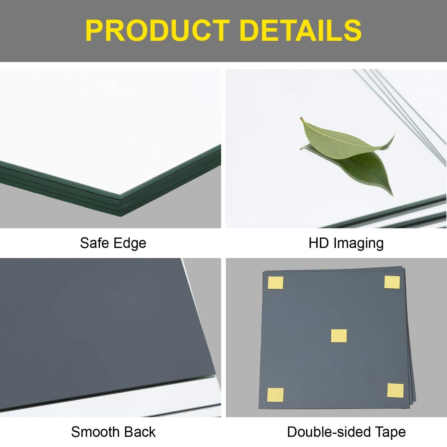 4 Pieces Full Length Wall Mirror Tiles, 12&#x22; x 12&#x22;  Frameless Wall Mounted Mirror Glass Wall Mirror for Home Gym, Door, Bedroom, Living Room