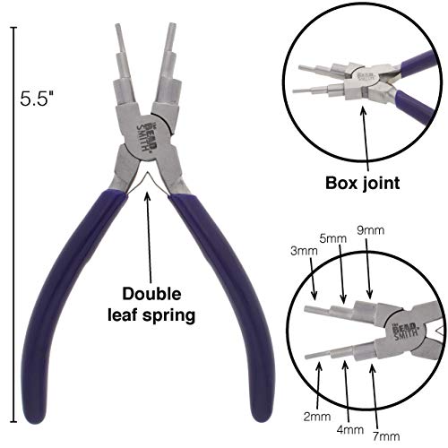 Wire Bending Pliers - Consistently make up to 6 size loops &#x26; jump rings, 2-9mm - 5.75&#x22; long (160mm) - Polished Steel Head, Comfort Grip Handle, Tool for Jewelry Making