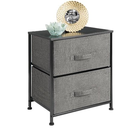 Lido Collection, Charcoal Gray Small Storage Dresser End/Side Table Night Stand with 2 Removable Fabric Drawers - Organizer for Bedroom, Living Room, Closet, Hold Clothes, Linens, Accessories