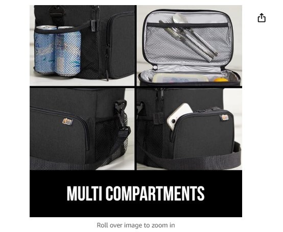 8 Liter Insulated Cold and Hot Durable Leakproof Lightweight Bag, Cooler Tote for Food Drinks Large Lunch Box Work School Picnic Men Women, Kids Coolers Ice Pack Girls Boys Lunches Black